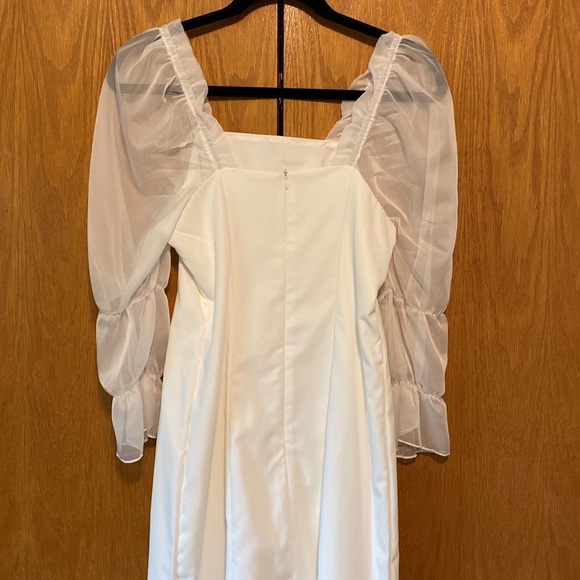 White Mini Dress w/ Sheer Sleeves - Picture 3 of 4